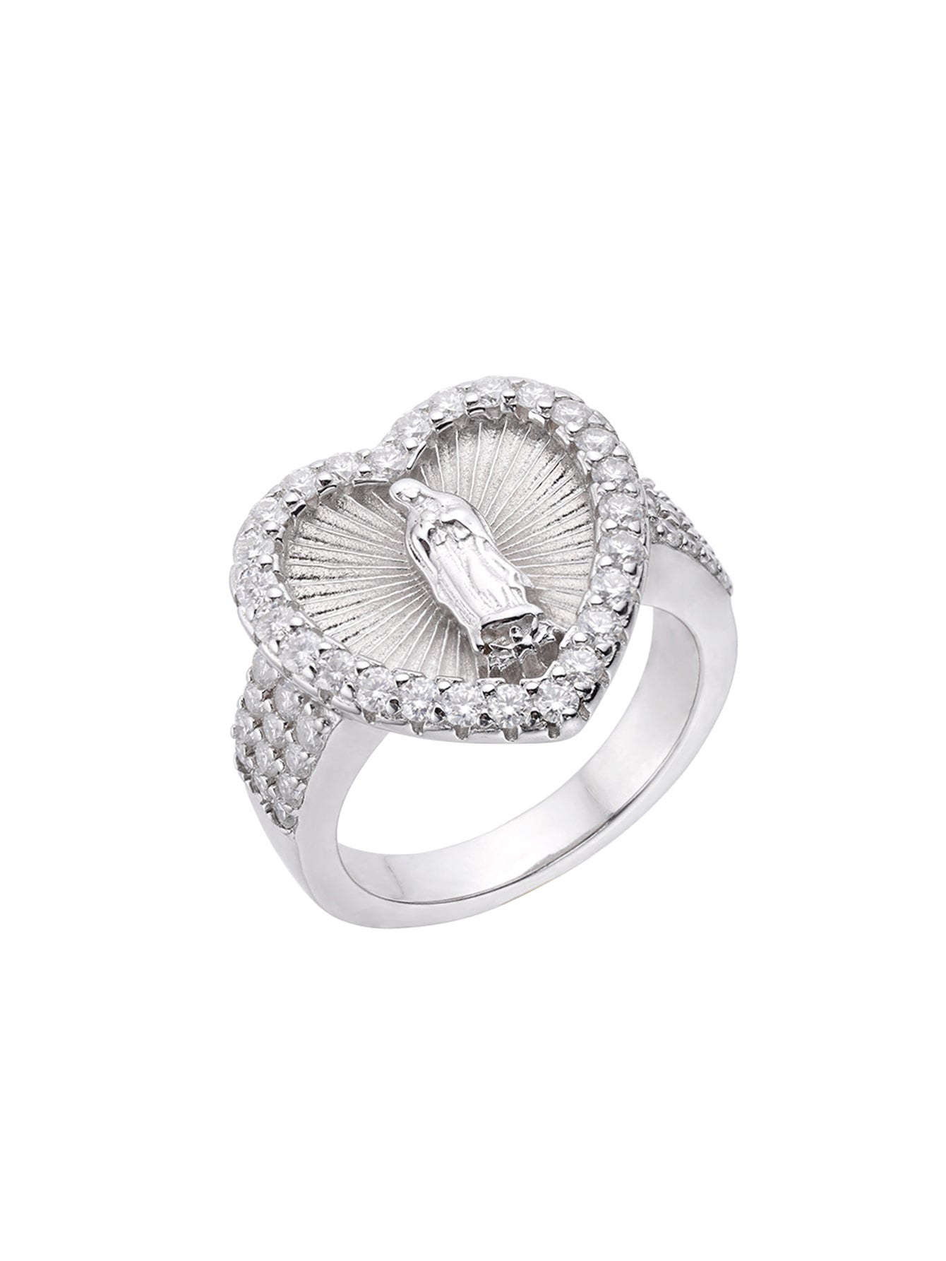 Platinum-Plated Our Lady of Guadalupe Virgin Mary CZ Ring