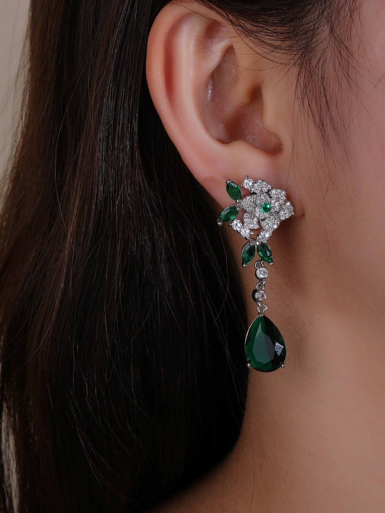 Sterling Silver Imitation Gemstone Flower Earrings