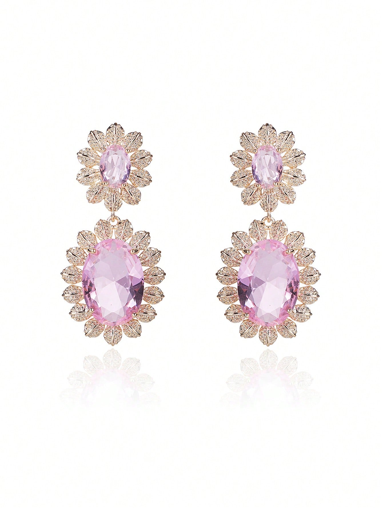 Imitation Gemstone S925 Silver Needle CZ Flower Earrings