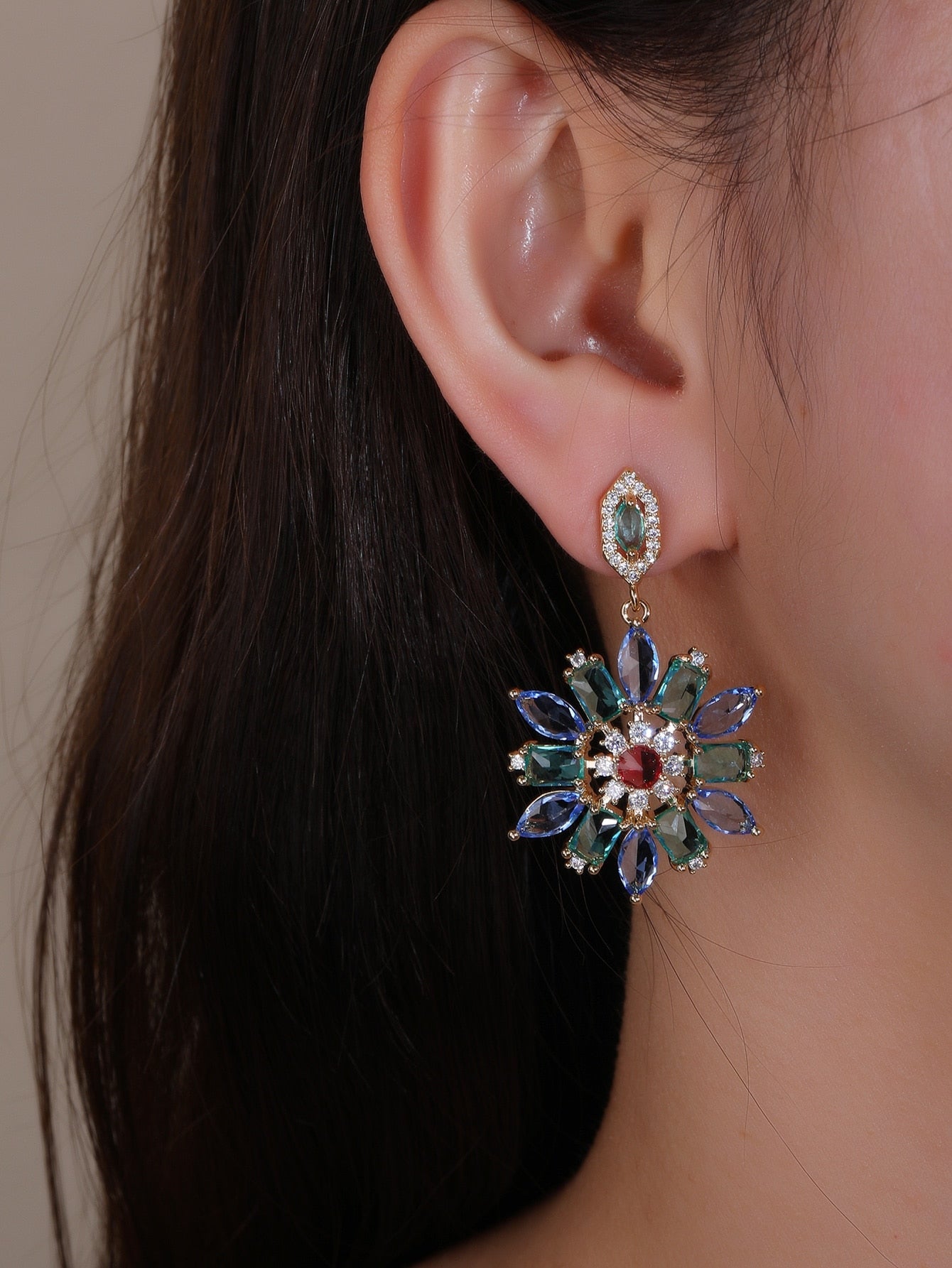 Sterling Silver Imitation Gemstone Flower Earrings